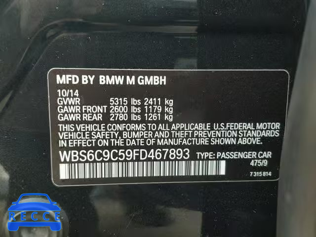 2015 BMW M6 GRAN CO WBS6C9C59FD467893 зображення 9