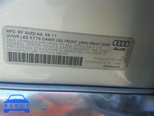 2012 AUDI A8 QUATTRO WAUAVAFD3CN011486 image 9