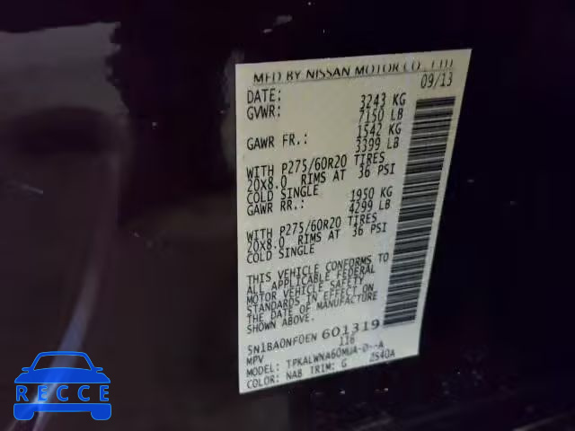 2014 NISSAN ARMADA PLA 5N1BA0NF0EN601319 зображення 9