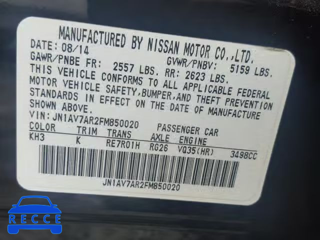 2015 INFINITI Q50 HYBRID JN1AV7AR2FM850020 image 9