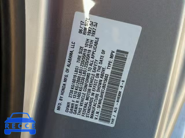 2018 HONDA ODYSSEY EL 5FNRL6H97JB015683 image 9