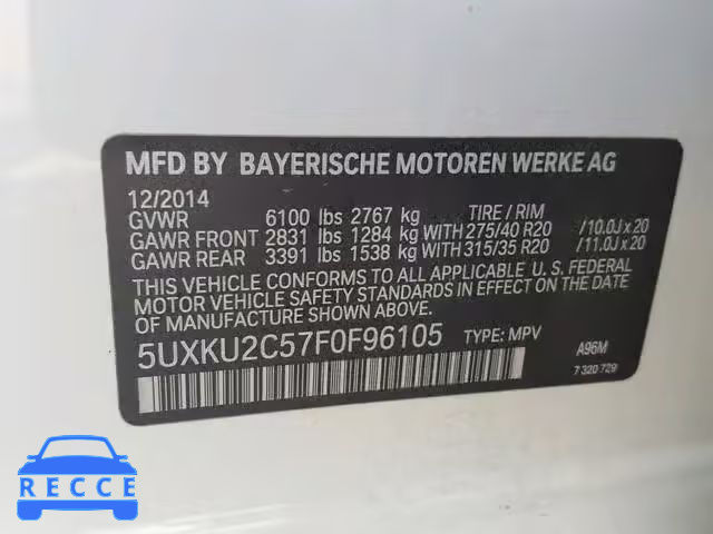 2015 BMW X6 XDRIVE3 5UXKU2C57F0F96105 зображення 9