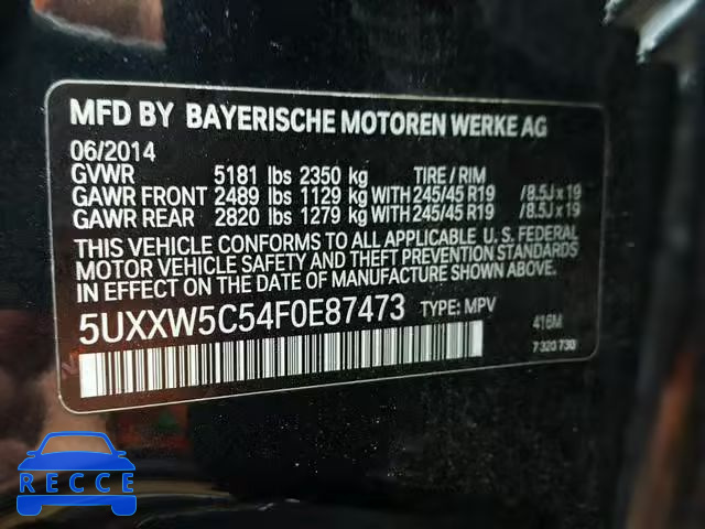 2015 BMW X4 XDRIVE3 5UXXW5C54F0E87473 зображення 9