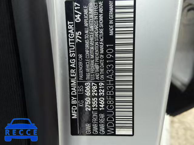 2017 MERCEDES-BENZ S 550 4MAT WDDUG8FB3HA331901 зображення 9
