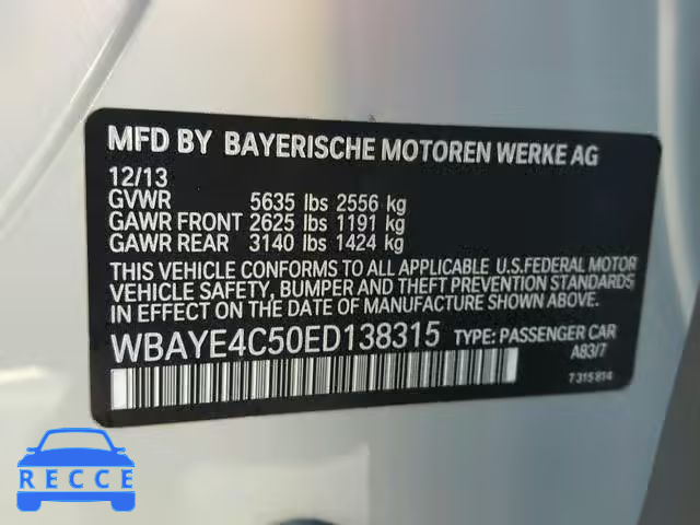 2014 BMW 740 LI WBAYE4C50ED138315 Bild 9