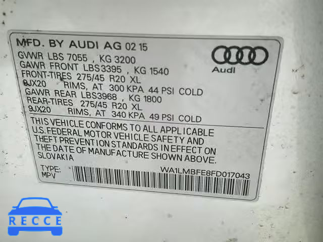 2015 AUDI Q7 TDI WA1LMBFE8FD017043 зображення 9