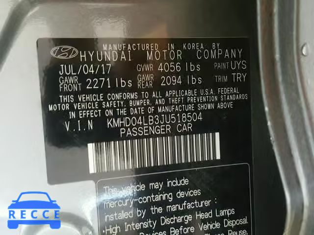 2018 HYUNDAI ELANTRA SP KMHD04LB3JU518504 image 9