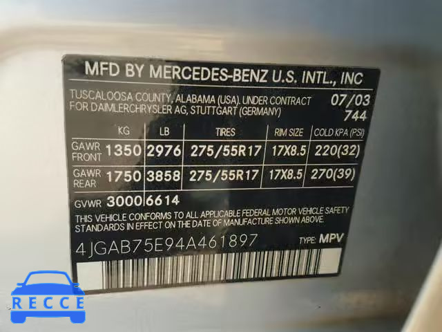 2004 MERCEDES-BENZ ML 500 4JGAB75E94A461897 image 9