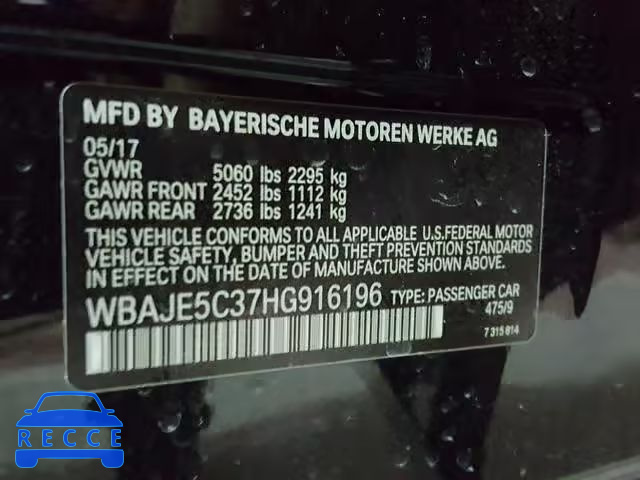 2017 BMW 540 I WBAJE5C37HG916196 image 9