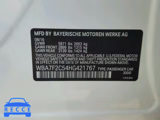 2017 BMW 750 XI WBA7F2C54HG421767 image 9