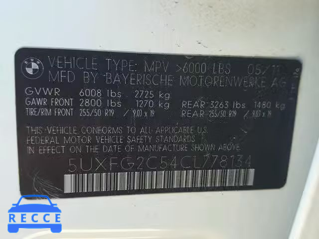 2012 BMW X6 XDRIVE3 5UXFG2C54CL778134 image 9