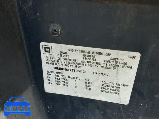 1996 PONTIAC TRANS SPOR 1GMDU06EXTT224108 image 9