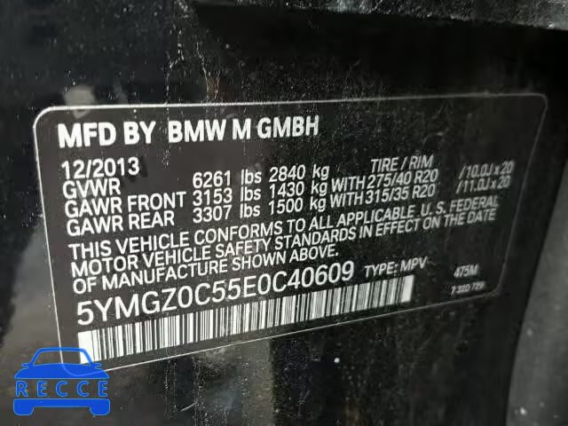 2014 BMW X6 M 5YMGZ0C55E0C40609 зображення 9