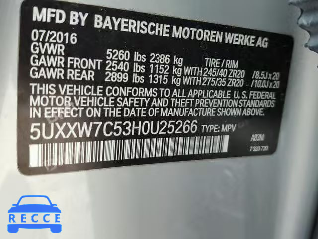 2017 BMW X4 XDRIVEM 5UXXW7C53H0U25266 image 9