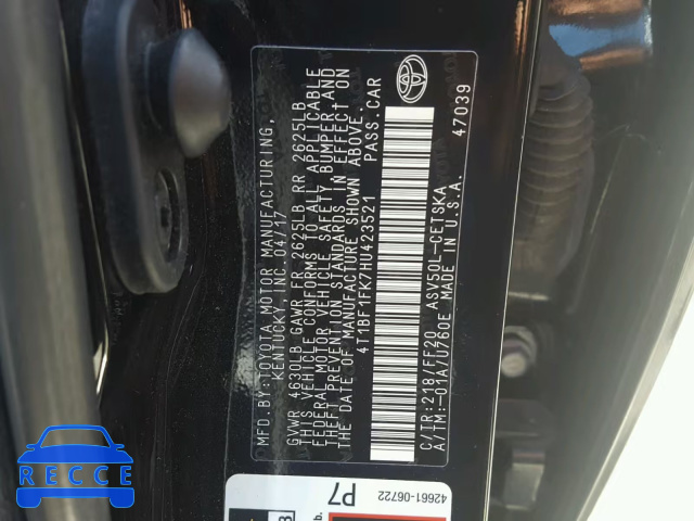 2017 TOYOTA CAMRY LE 4T1BF1FK7HU423521 image 9