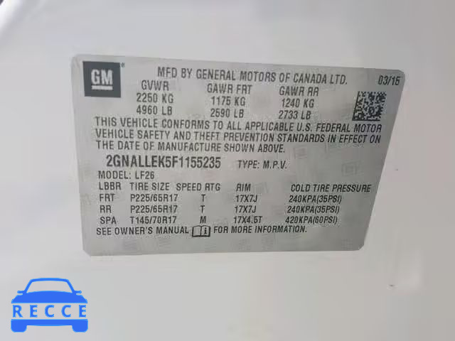 2015 CHEVROLET EQUINOX L 2GNALLEK5F1155235 image 9