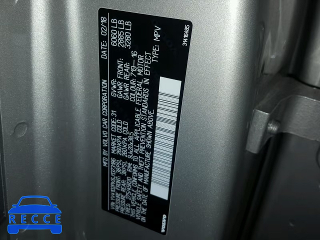 2018 VOLVO XC90 T5 YV4102PK6J1373186 Bild 9