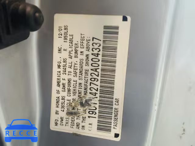 2002 ACURA 3.2CL TYPE 19UYA42792A004337 image 9