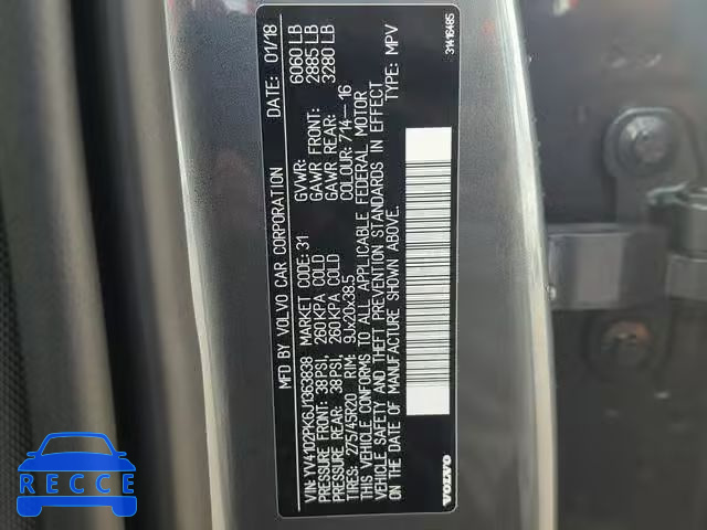 2018 VOLVO XC90 T5 YV4102PK6J1363838 image 9