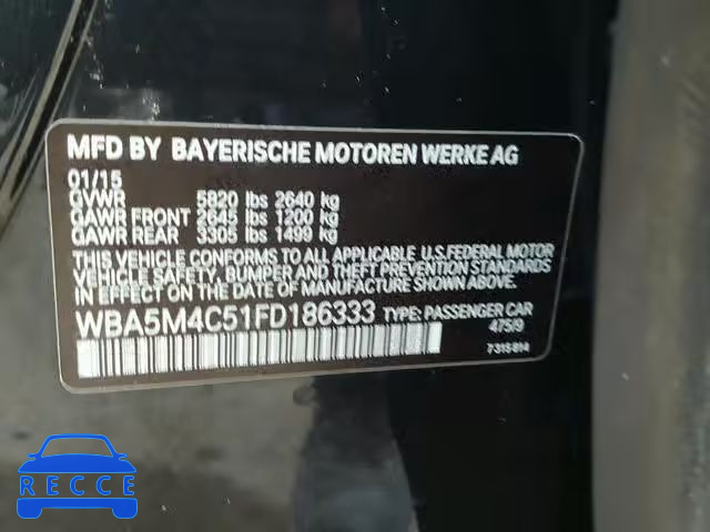 2015 BMW 535 XIGT WBA5M4C51FD186333 зображення 9