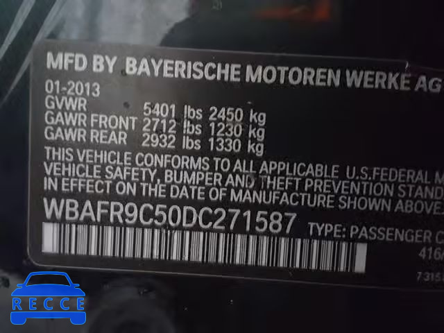 2013 BMW 550 I WBAFR9C50DC271587 image 9