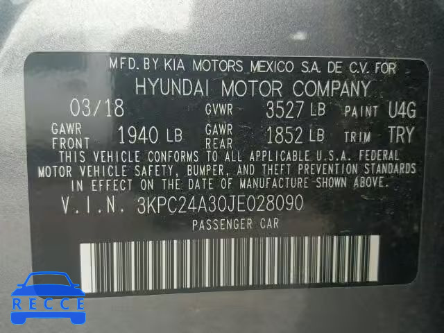 2018 HYUNDAI ACCENT SEL 3KPC24A30JE028090 image 9