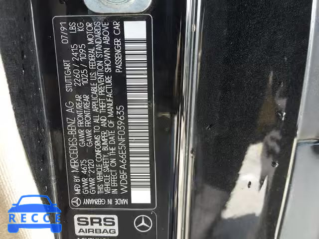 1992 MERCEDES-BENZ 500 SL WDBFA66E5NF039635 image 9