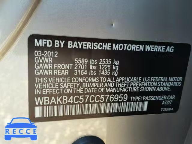 2012 BMW 740 LI WBAKB4C57CC576959 зображення 9