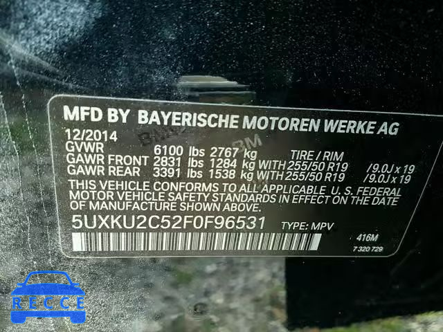 2015 BMW X6 XDRIVE3 5UXKU2C52F0F96531 image 9