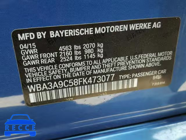 2015 BMW 335 I WBA3A9C58FK473077 зображення 9