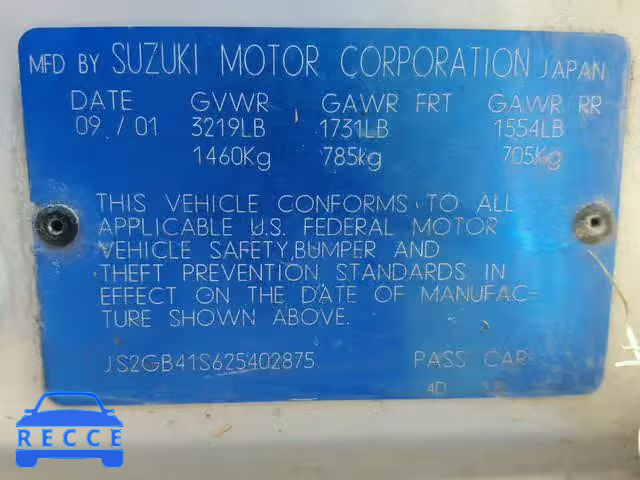 2002 SUZUKI ESTEEM GL JS2GB41S625402875 зображення 9