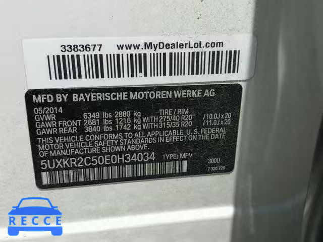 2014 BMW X5 SDRIVE3 5UXKR2C50E0H34034 image 9