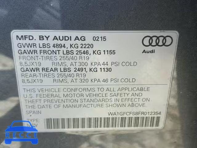 2015 AUDI Q3 PRESTIG WA1GFCFS8FR012354 зображення 9