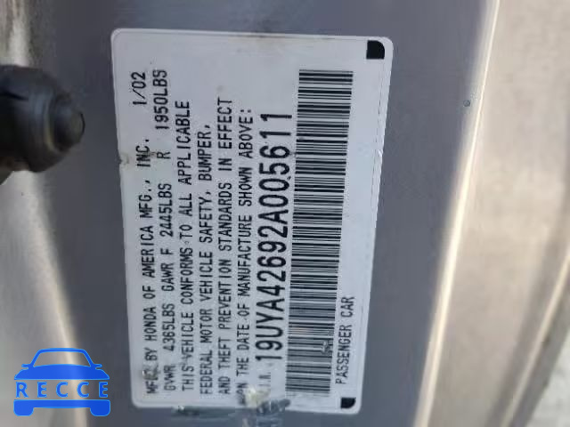 2002 ACURA 3.2CL TYPE 19UYA42692A005611 image 9