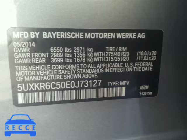 2014 BMW X5 XDRIVE5 5UXKR6C50E0J73127 зображення 9