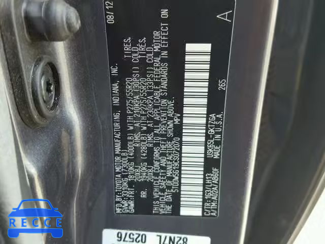 2012 TOYOTA SEQUOIA PL 5TDDW5G19CS072070 image 9