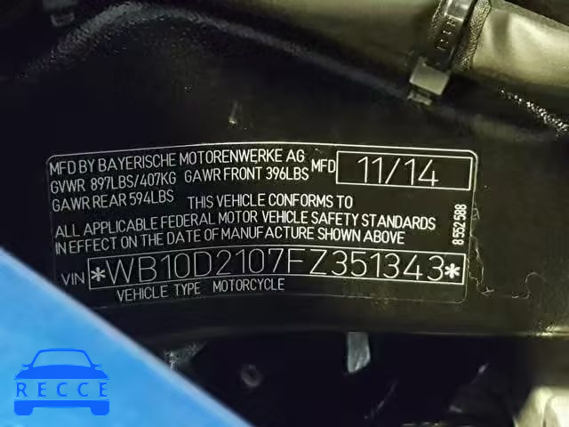 2015 BMW S 1000 RR WB10D2107FZ351343 image 9