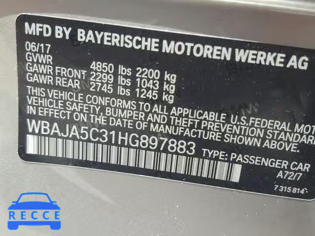 2017 BMW 530 I WBAJA5C31HG897883 image 9