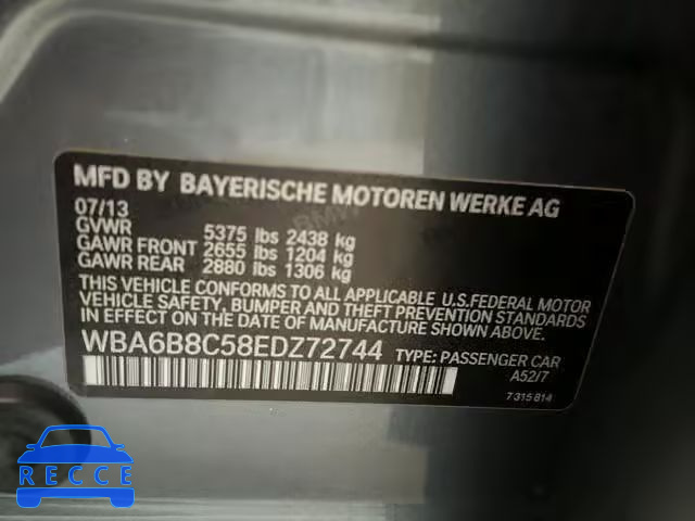 2014 BMW 640 XI WBA6B8C58EDZ72744 зображення 9