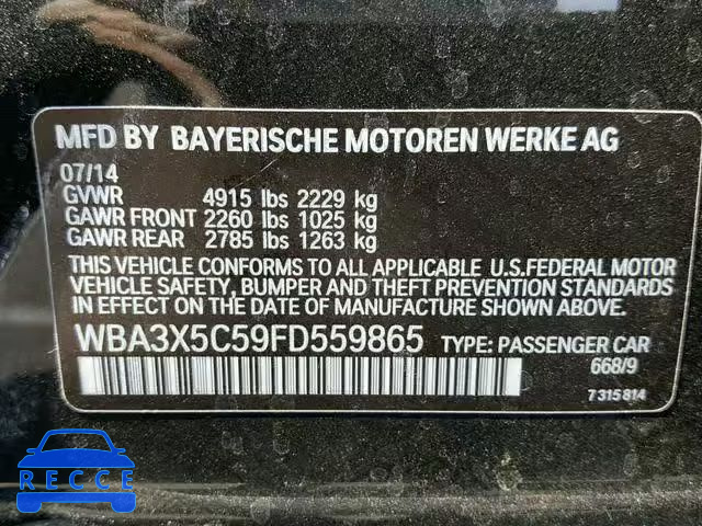 2015 BMW 328 XIGT WBA3X5C59FD559865 зображення 9
