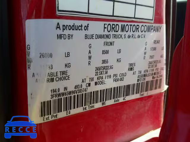 2006 FORD F650 SUPER 3FRWW65W96V385747 image 9