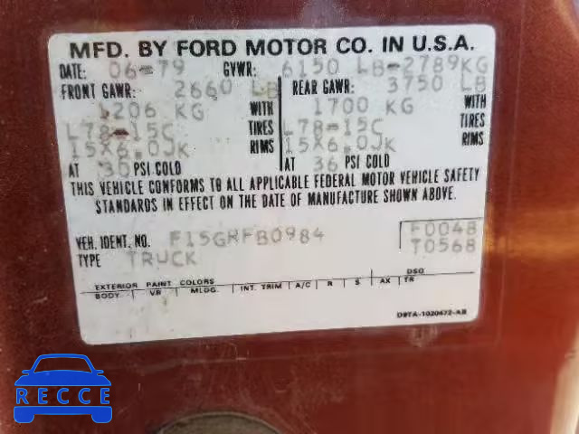 1979 FORD 150 F15GRFB0984 Bild 9