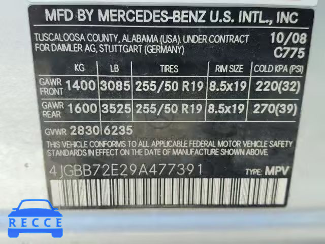 2009 MERCEDES-BENZ ML 550 4JGBB72E29A477391 зображення 9