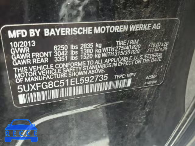 2014 BMW X6 XDRIVE5 5UXFG8C51EL592735 зображення 9