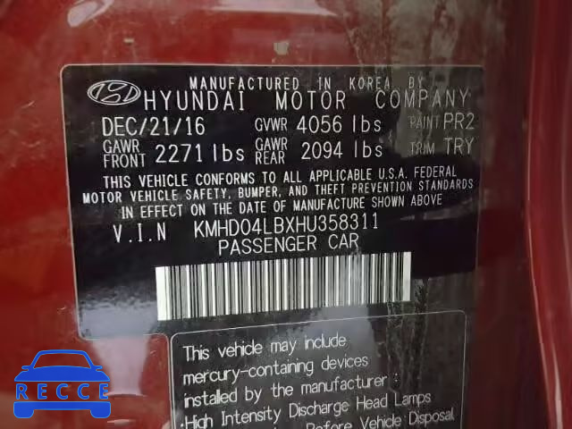 2017 HYUNDAI ELANTRA SP KMHD04LBXHU358311 image 9