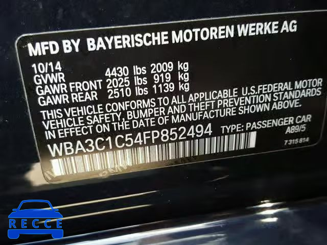 2015 BMW 328 I SULE WBA3C1C54FP852494 image 9