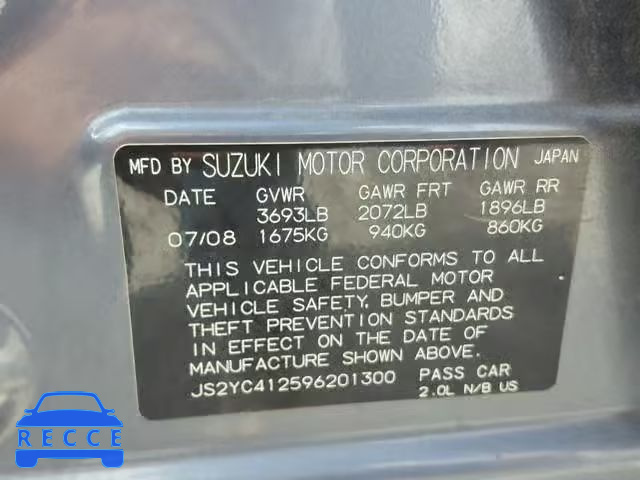 2009 SUZUKI SX4 BASE JS2YC412596201300 image 9