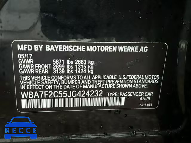 2018 BMW 750 XI WBA7F2C55JG424232 зображення 9