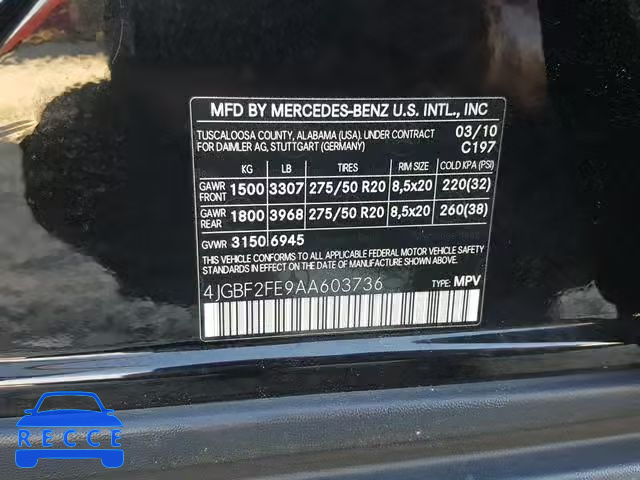 2010 MERCEDES-BENZ GL 350 BLU 4JGBF2FE9AA603736 зображення 9