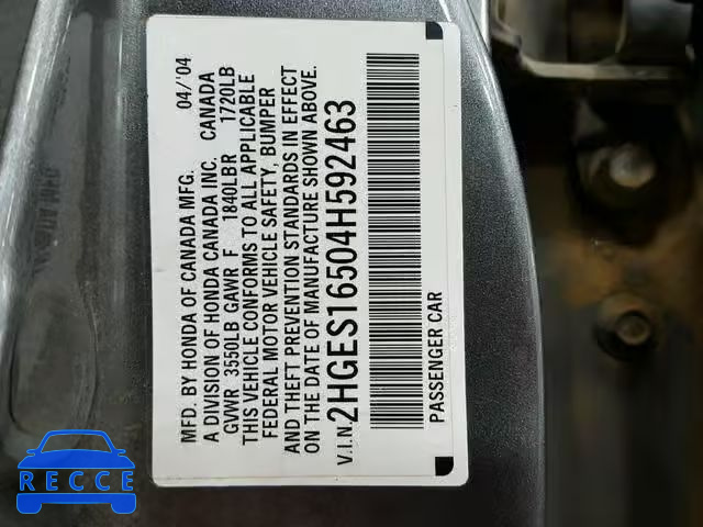 2004 HONDA UK 2HGES16504H592463 image 9